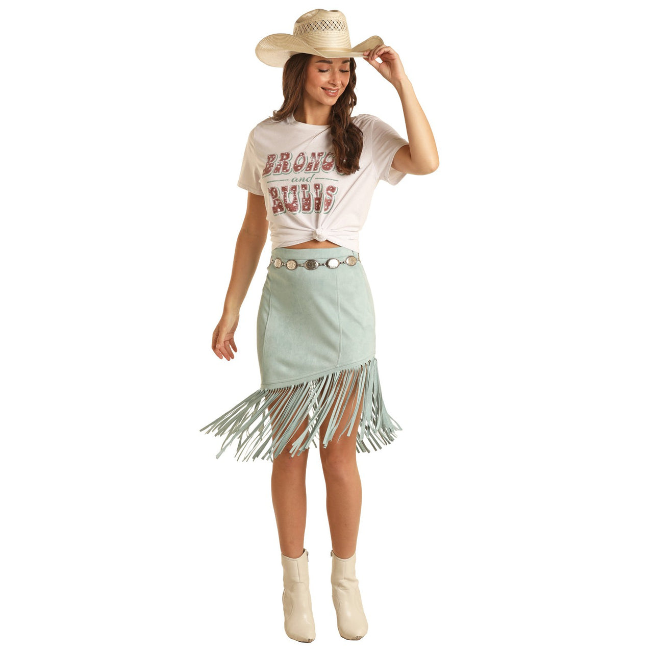 Rock & Roll Women's Asymmetrical Fringe Skirt - Light Turquoise