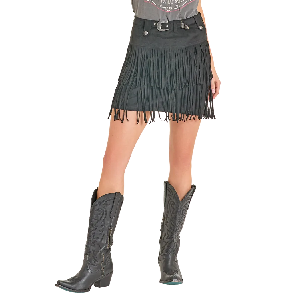 Rock & Roll Women's Fringe Microsuede Skirt