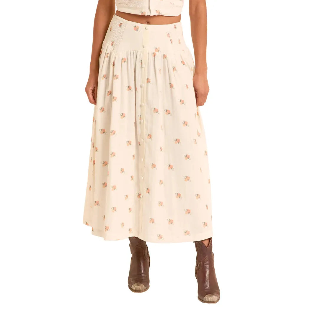 Rock & Roll Women's Flower Print Maxi Skirt - Natural