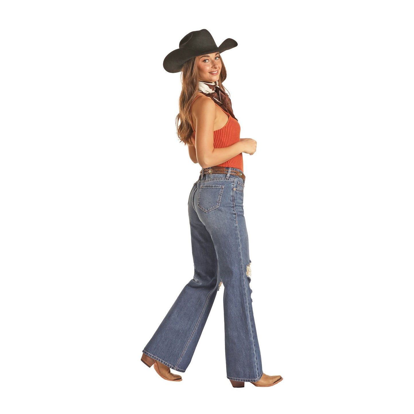 Rock & Roll Women's Distressed Wide Leg Jeans -  Medium Wash