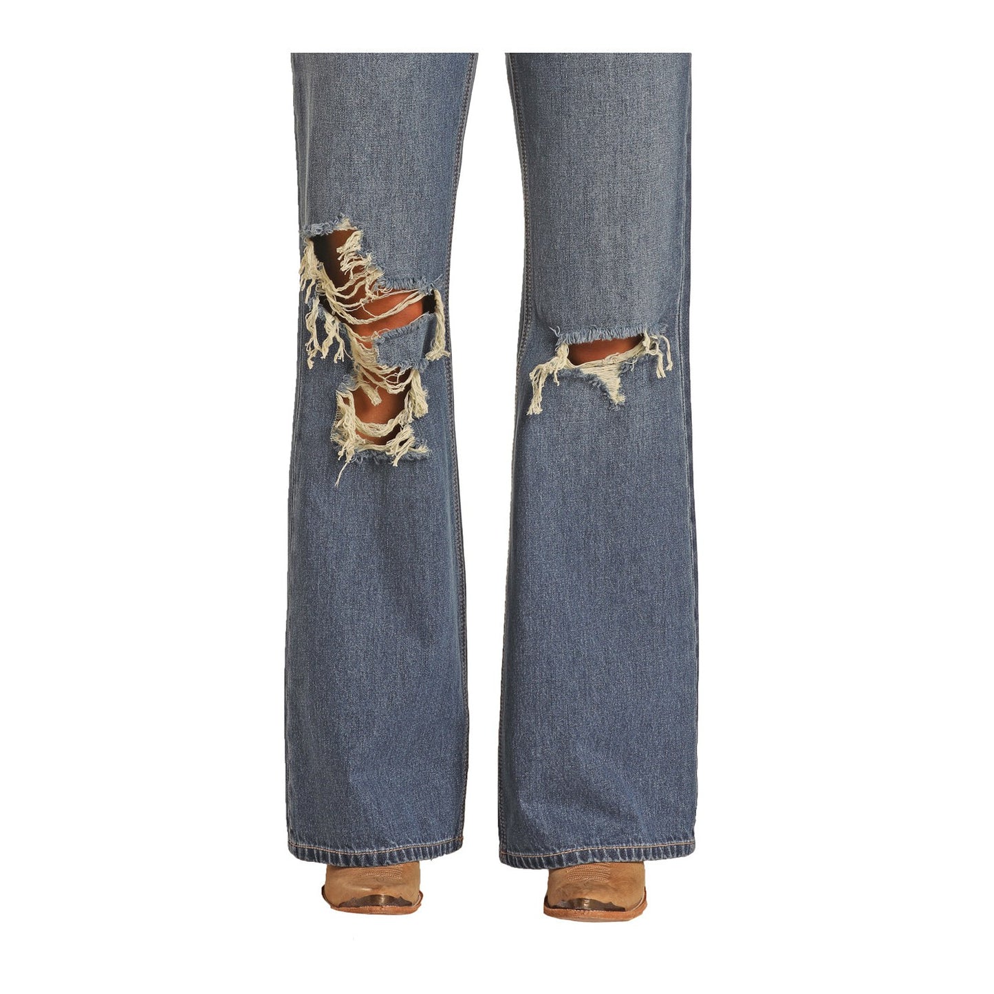 Rock & Roll Women's Distressed Wide Leg Jeans -  Medium Wash