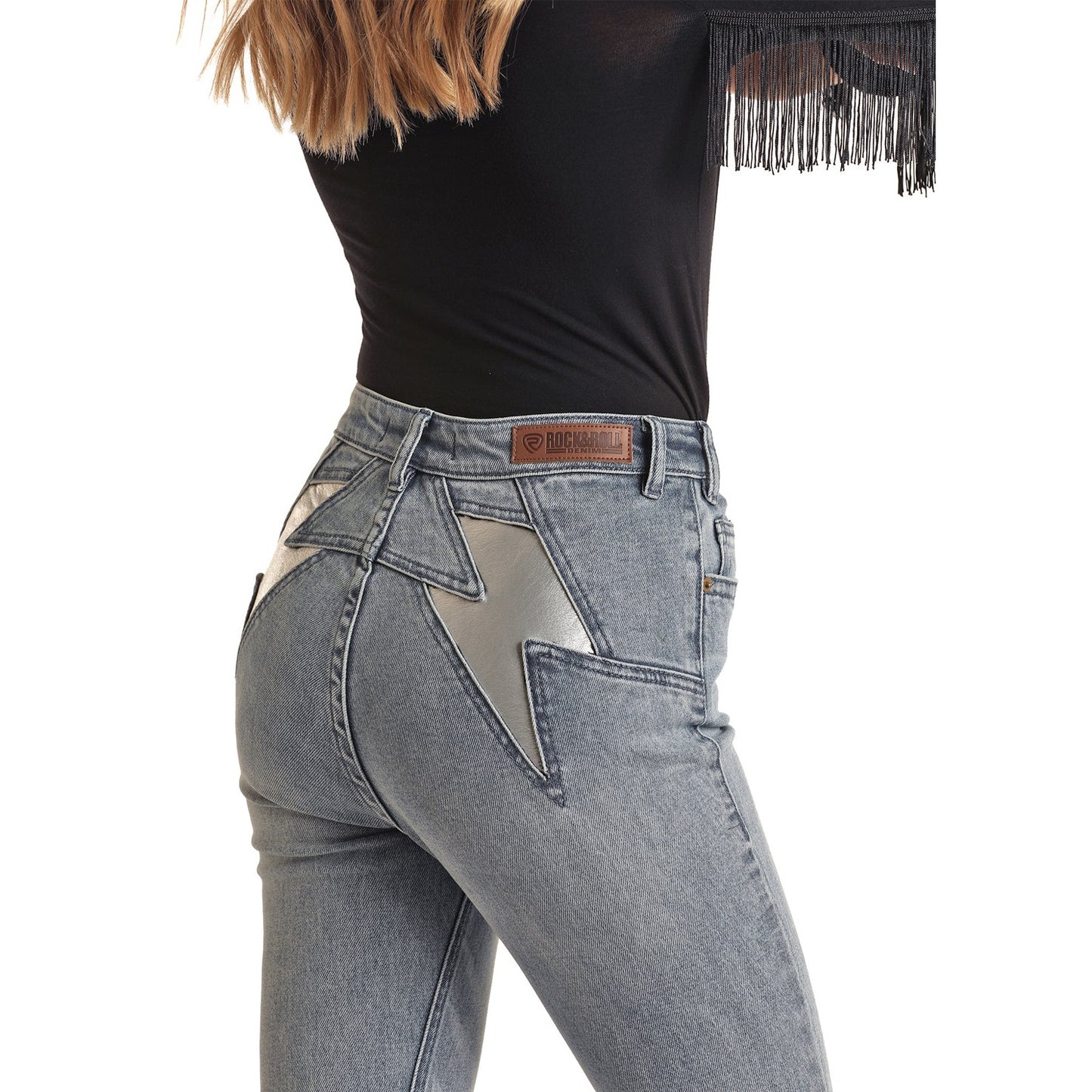 Rock & Roll Women's Lightning Bolt Detail Flare - Light Wash