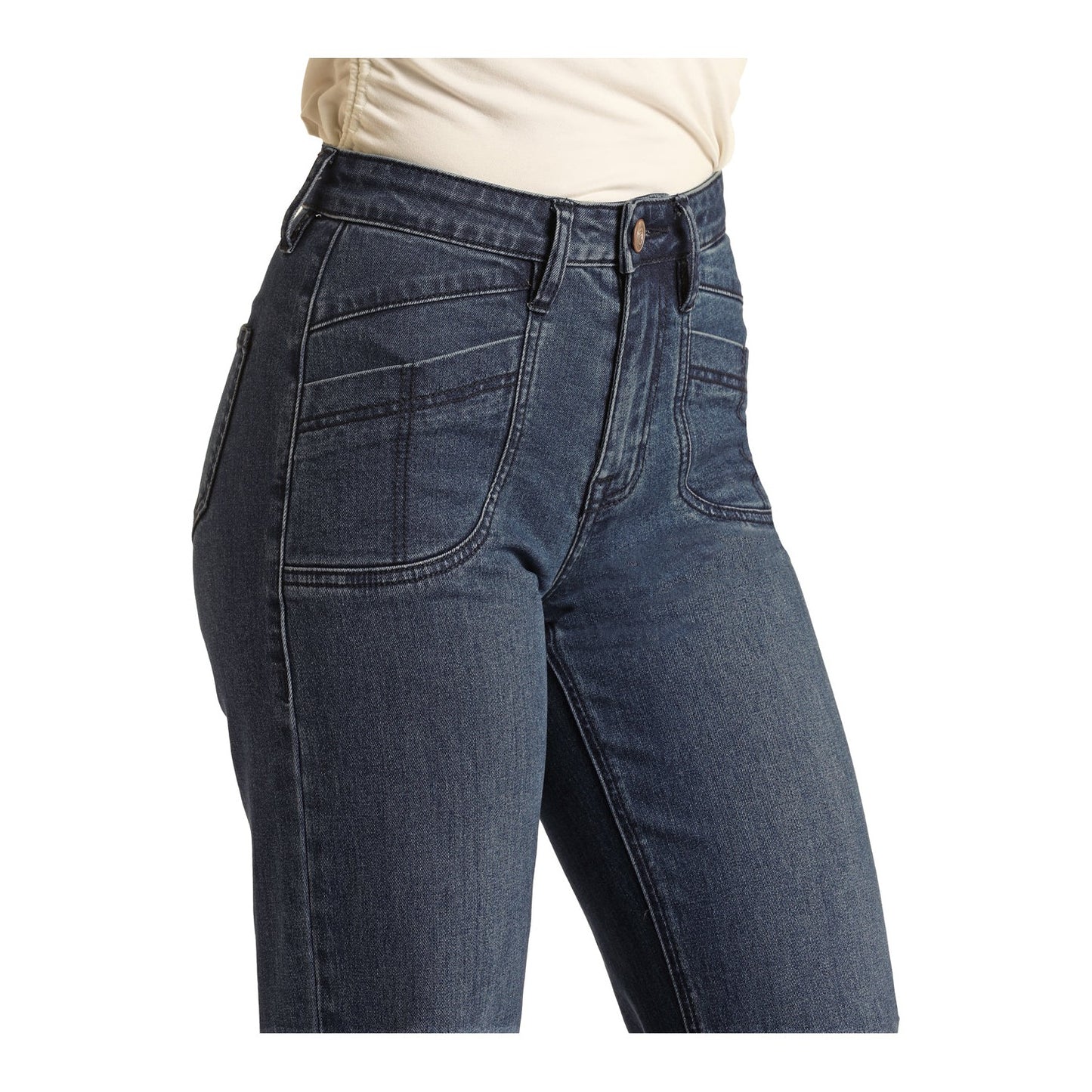 Rock & Roll Women's Pocket Detail Wide Leg Jeans - Medium Wash