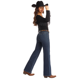 Rock & Roll Women's Patch Pocket Relaxed Flare Leg Jeans - Medium Wash