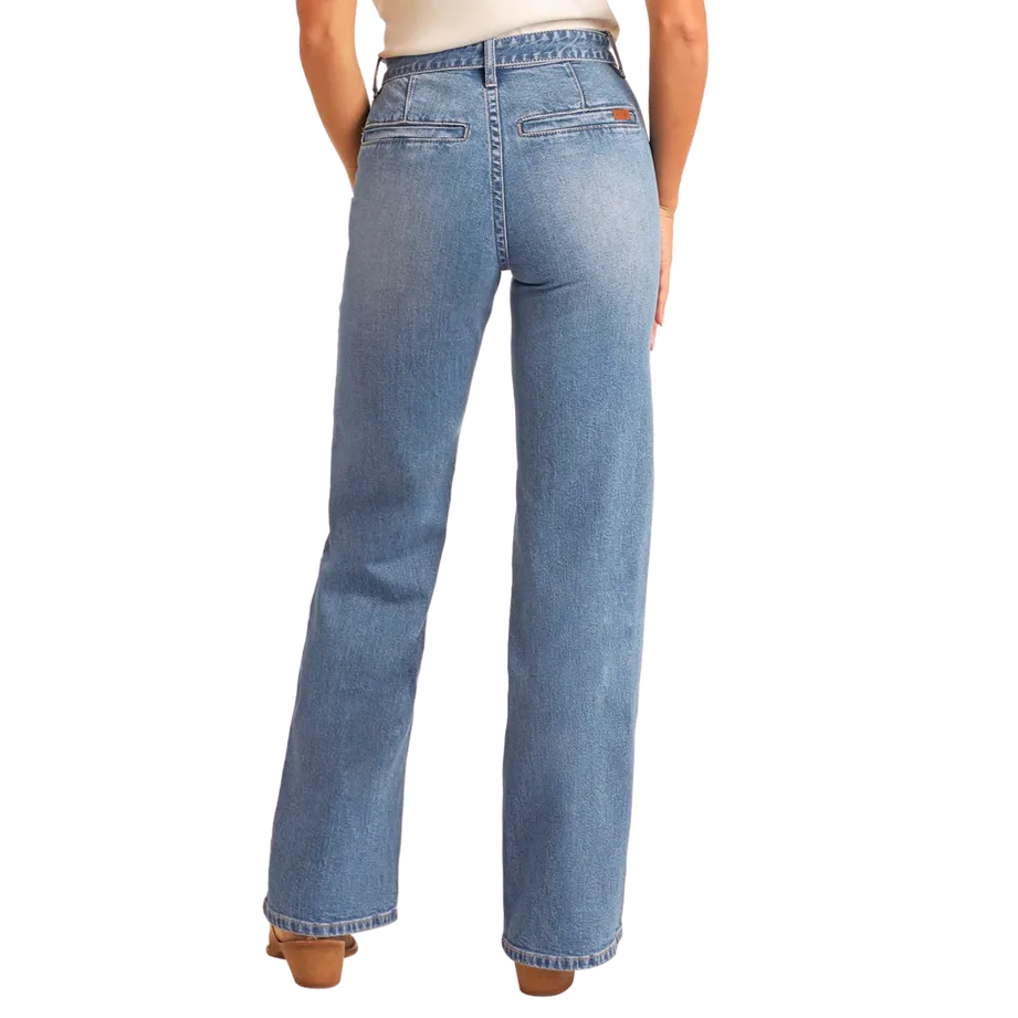 Rock & Roll Women's Relaxed Belted Flare Jean- Medium Wash