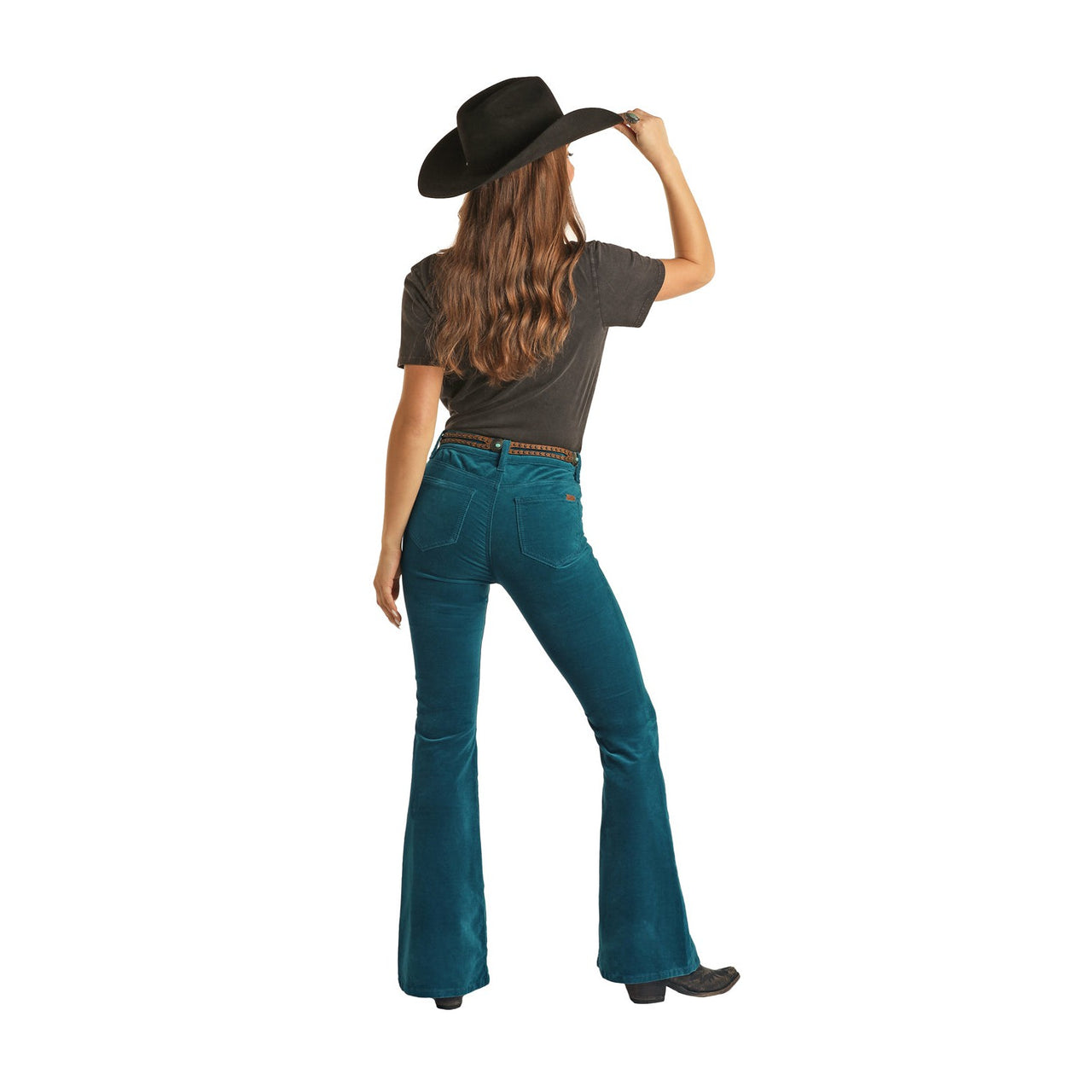 Rock & Roll Women's Corduroy Button Flare Jeans - Teal