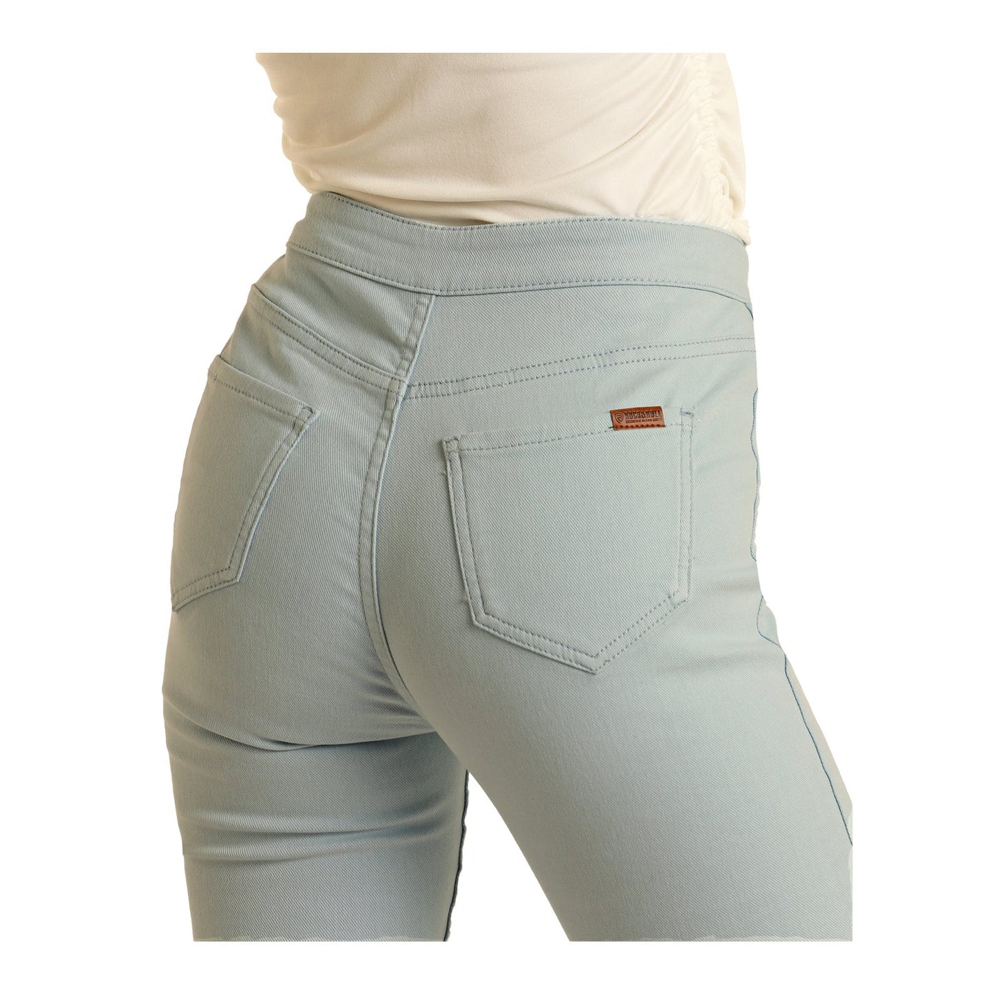 Rock & Roll Women's Reversible Tooled Button Flare Jeans - Powder Blue