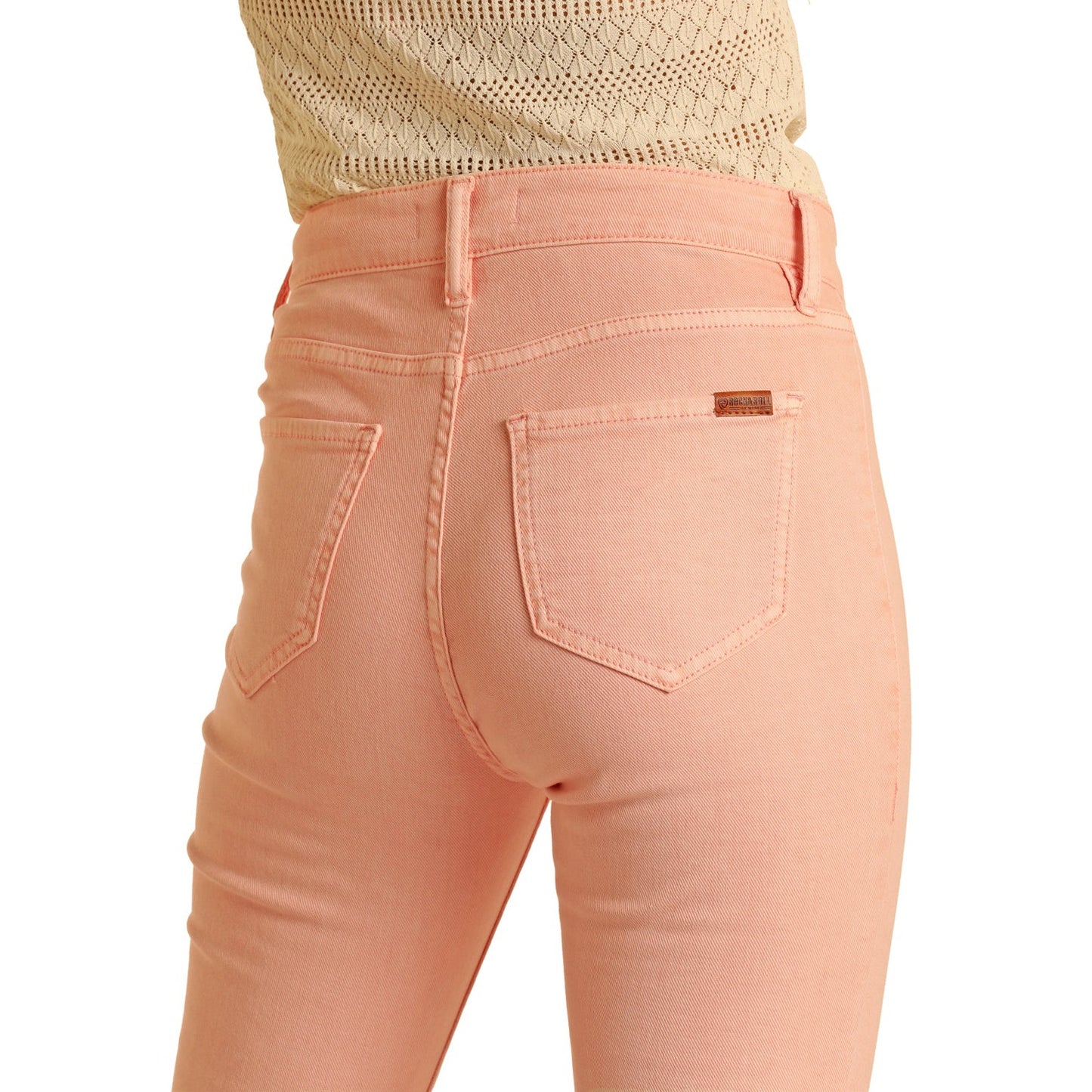 Rock & Roll Women's Button Flare Jeans - Pink