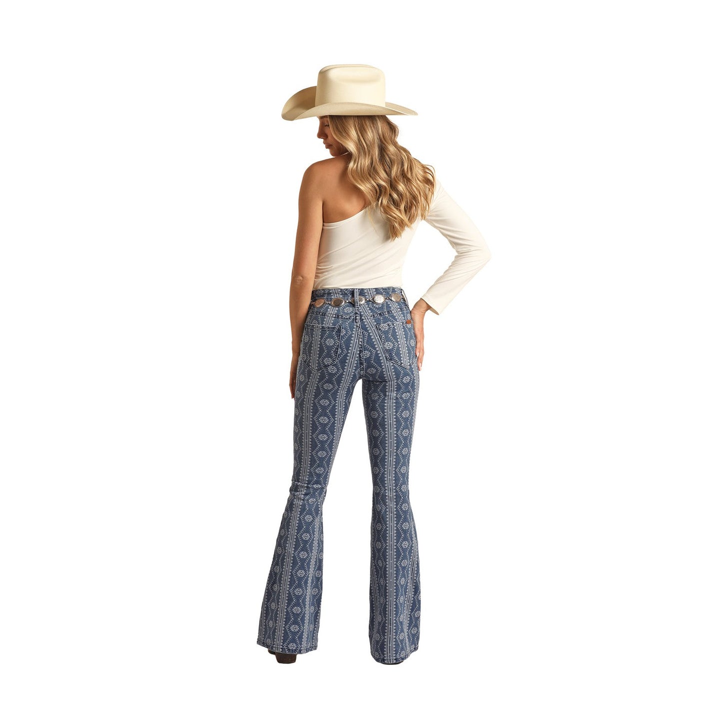 Rock & Roll Women's Indigo Aztec Button Flare Jeans - Medium Wash