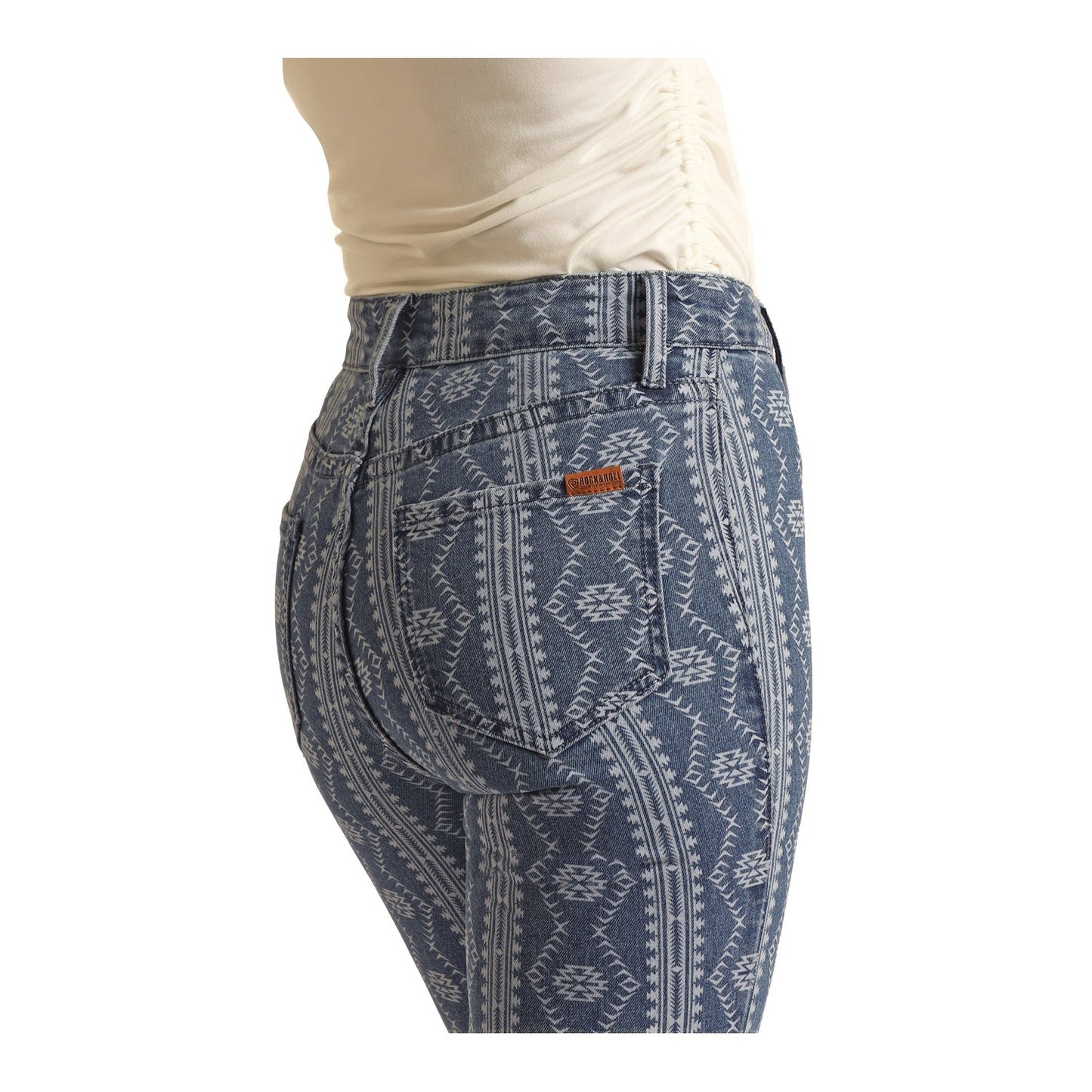 Rock & Roll Women's Indigo Aztec Button Flare Jeans - Medium Wash