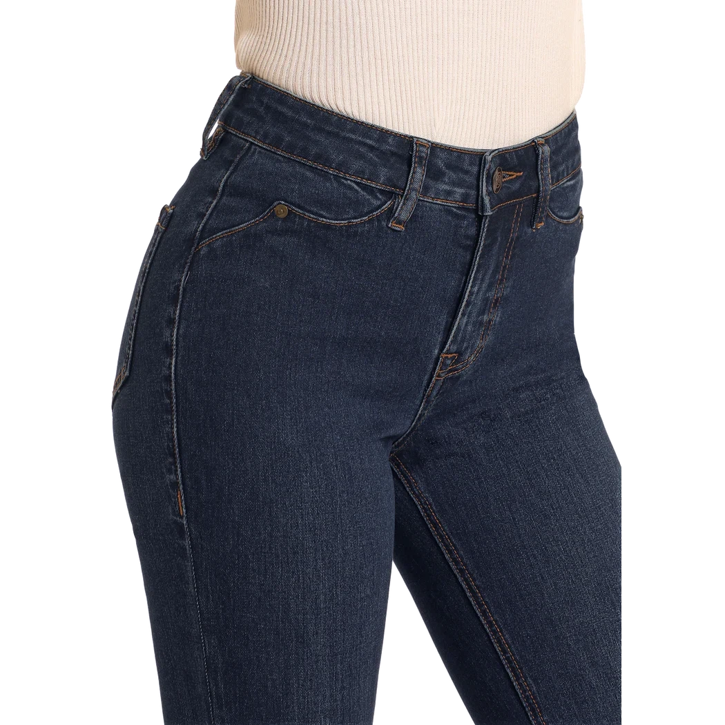 Rock & Roll Women's Scallop Detail Button Flare Jeans - Dark Wash