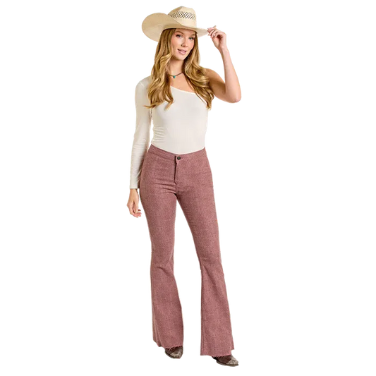 Rock & Roll Women's  Aztec Print Button Flare Jeans- Rose/Mauve