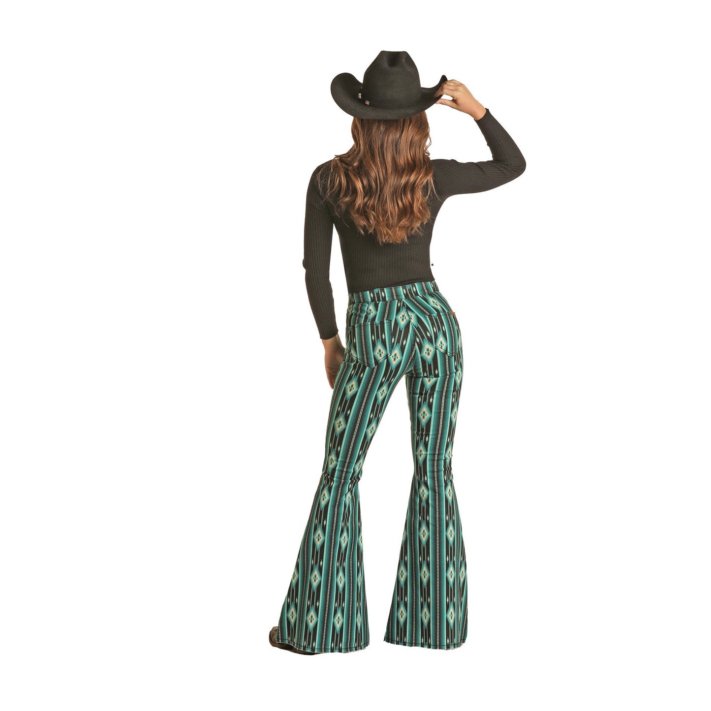 Rock & Roll Women's Teal Serape Bell Bottoms - Black