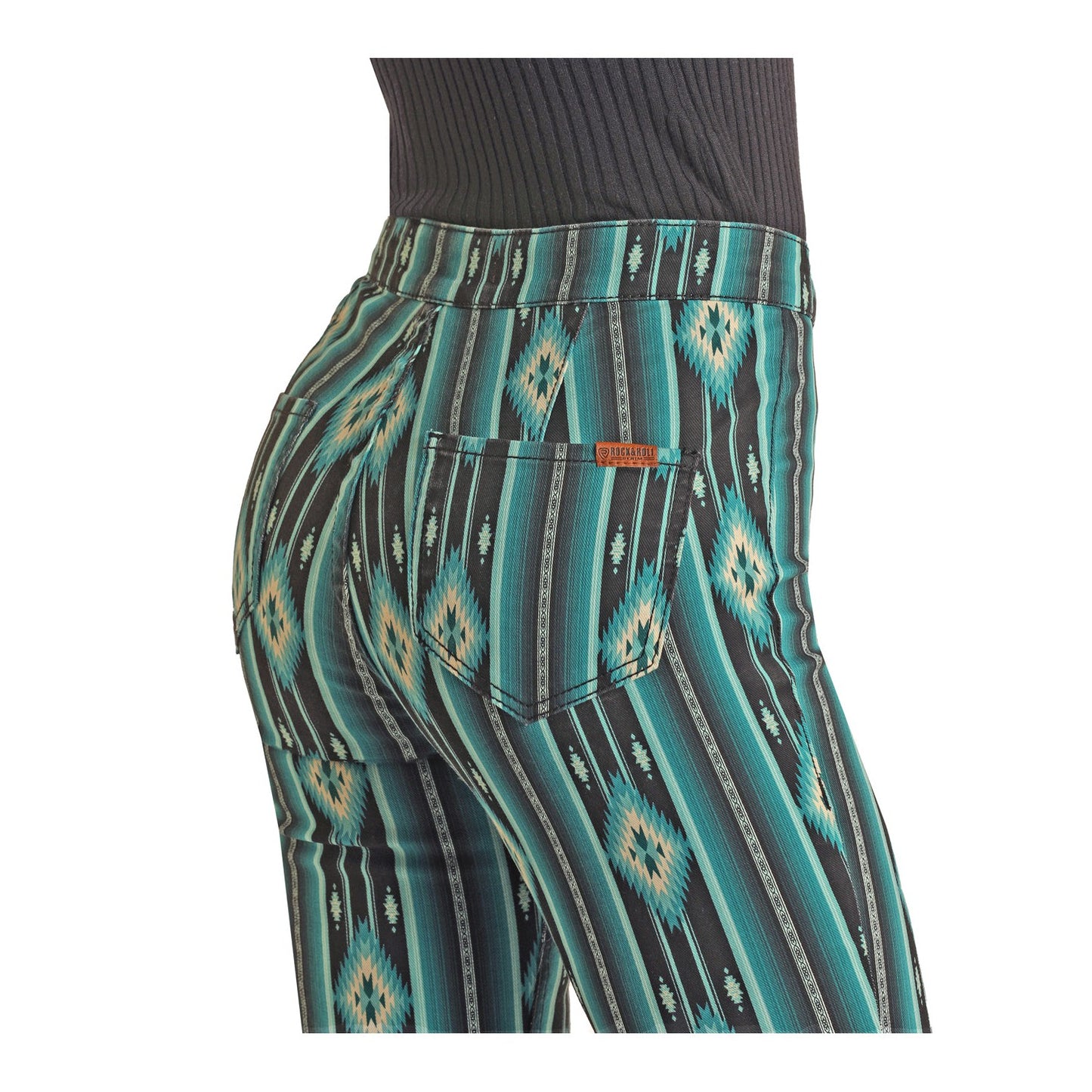 Rock & Roll Women's Teal Serape Bell Bottoms - Black