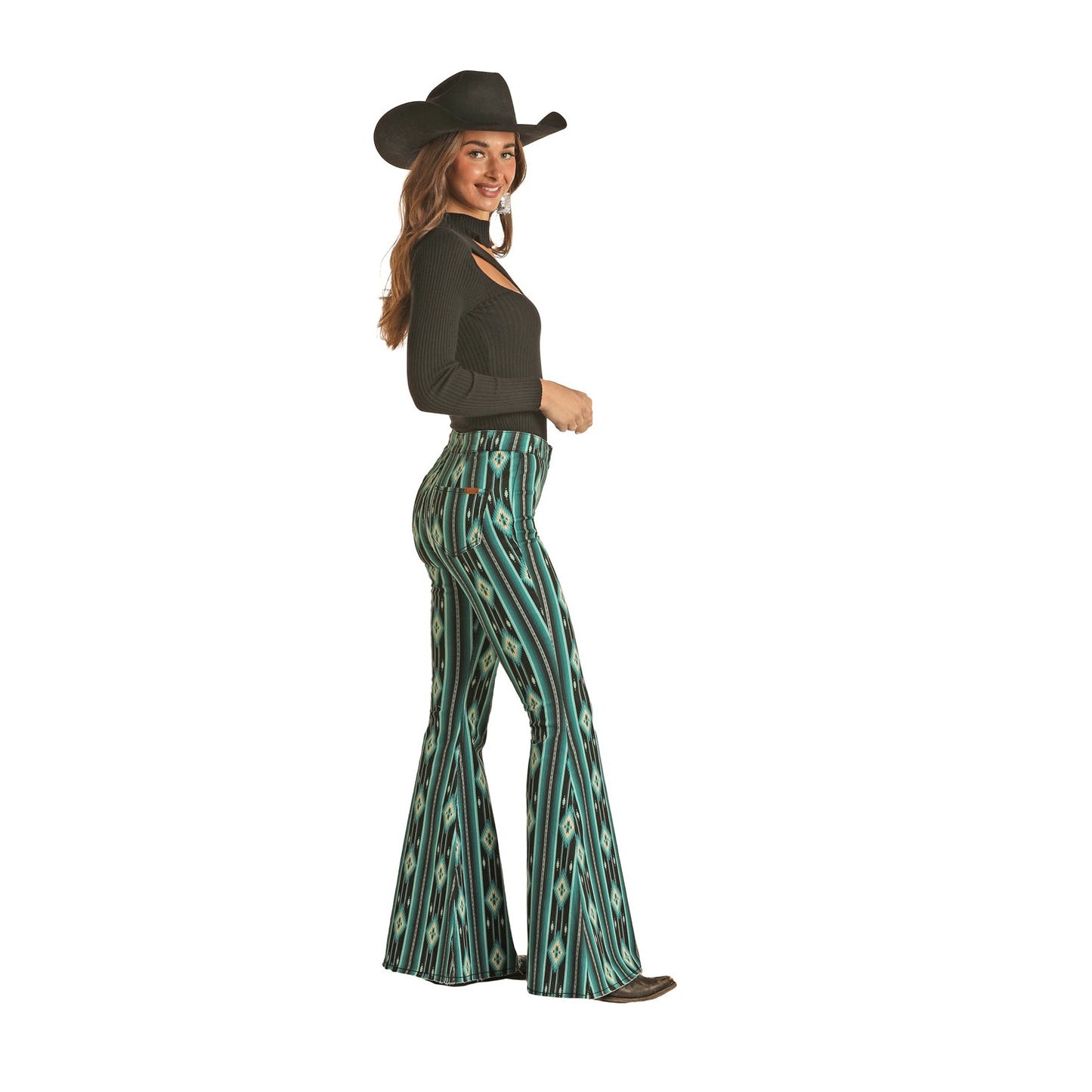 Rock & Roll Women's Teal Serape Bell Bottoms - Black