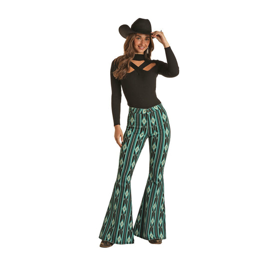 Rock & Roll Women's Teal Serape Bell Bottoms - Black