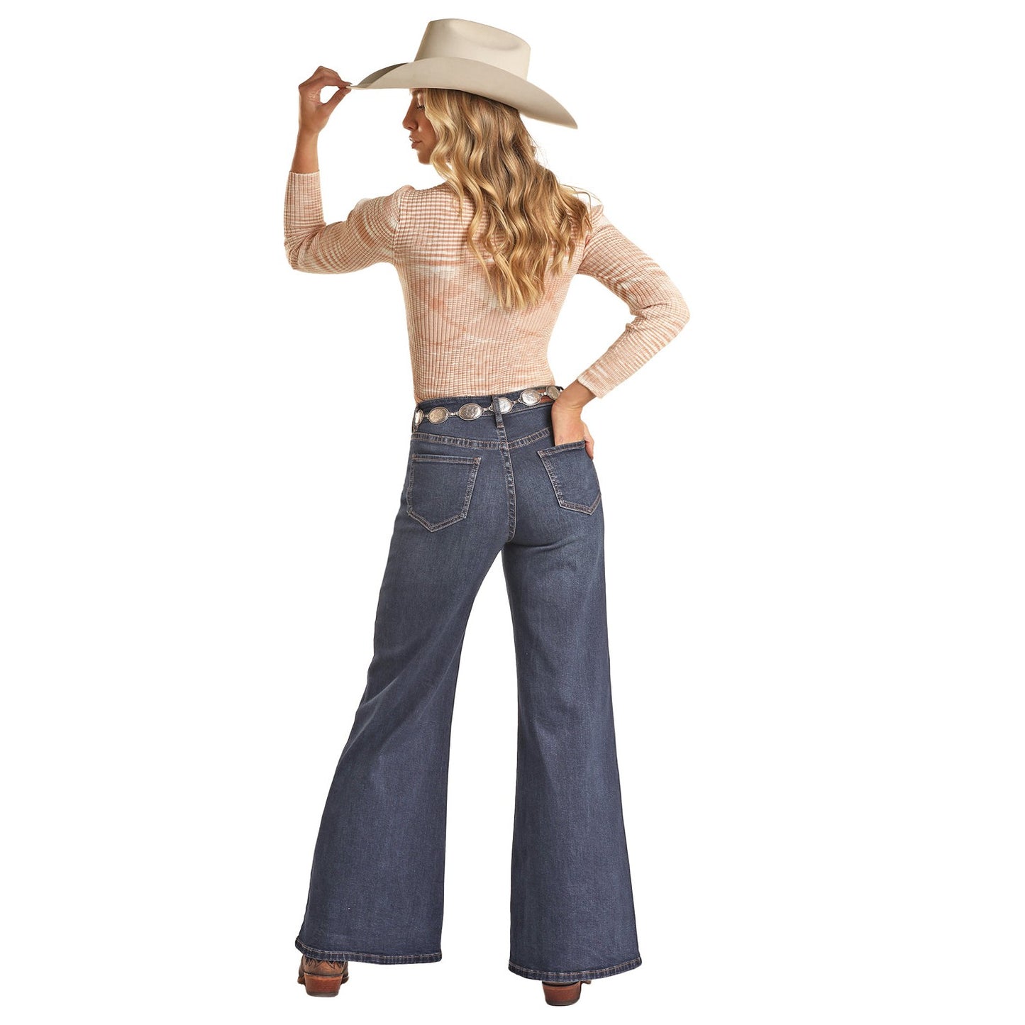 Rock & Roll Women's Patch Pocket Palazzo Jeans - Dark Wash