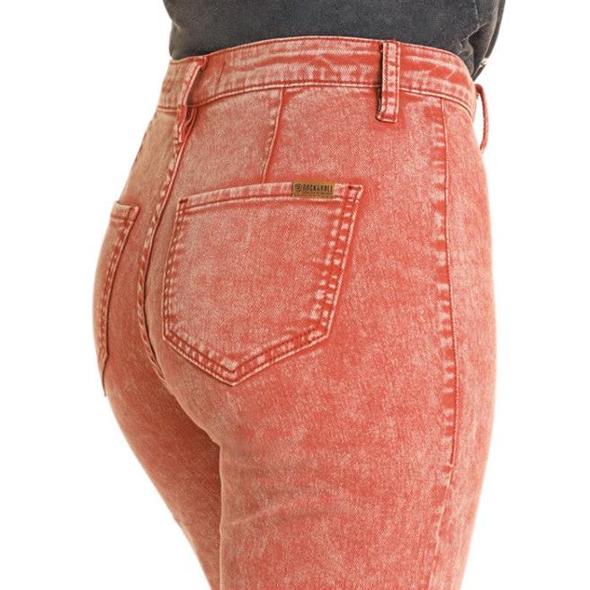 Rock & Roll Women's Button Wide Leg Jean- Rust