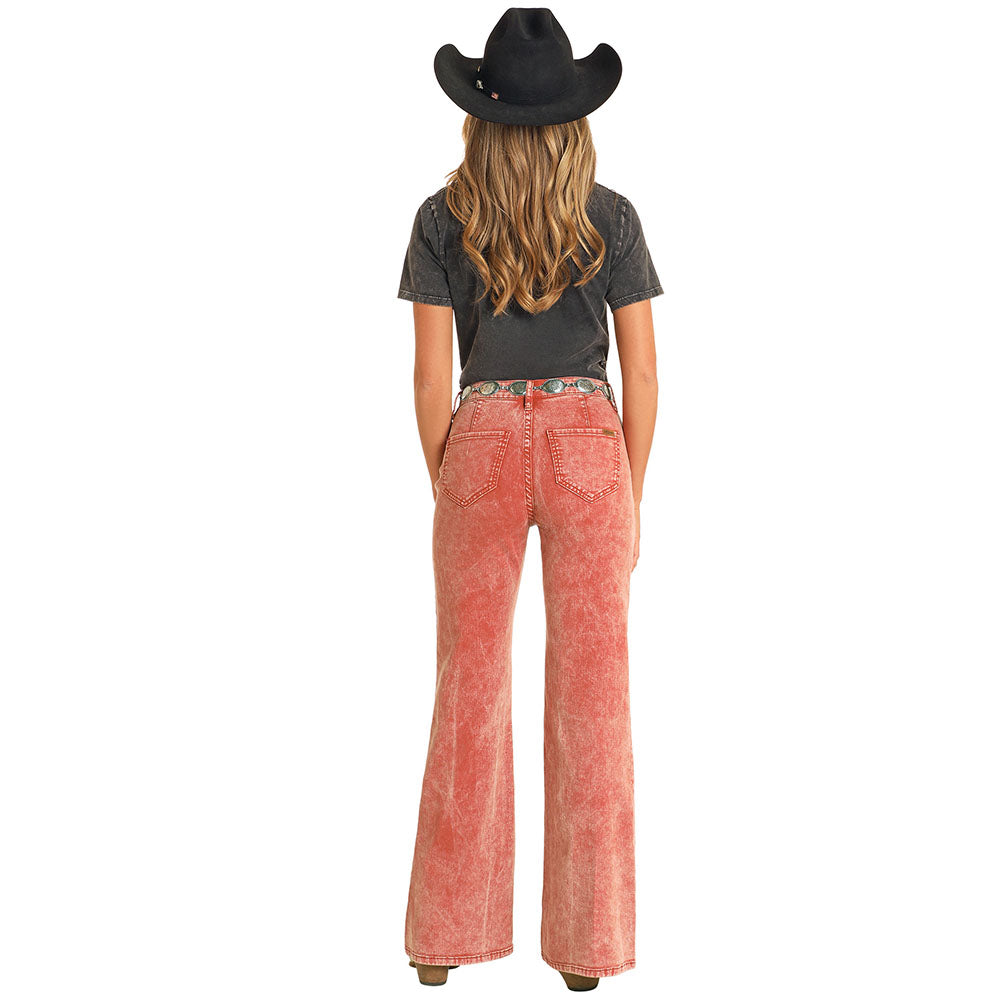 Rock & Roll Women's Button Wide Leg Jean- Rust