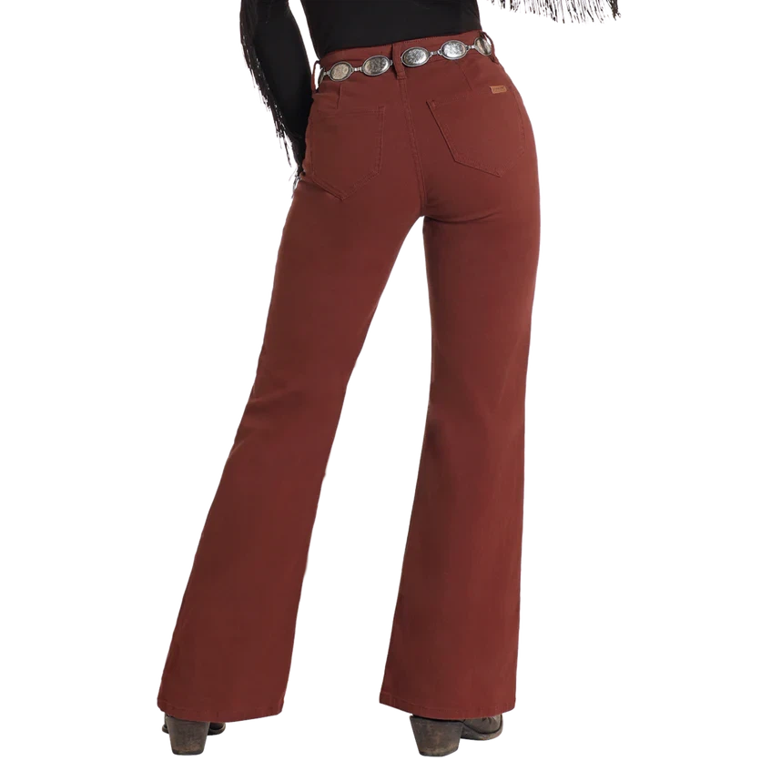Rock & Roll Women's High Rise Wide Leg Flare Jeans - Brick Red - Irvine Tack & Western Wear