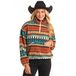 Panhandle Women's  Aztec Print 1/4 zip Sherpa-Turquoise