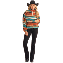 Panhandle Women's  Aztec Print 1/4 zip Sherpa-Turquoise