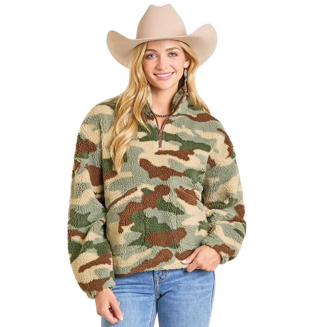 Rock & Roll Women's Camo Print Sherpa Pullover - Green