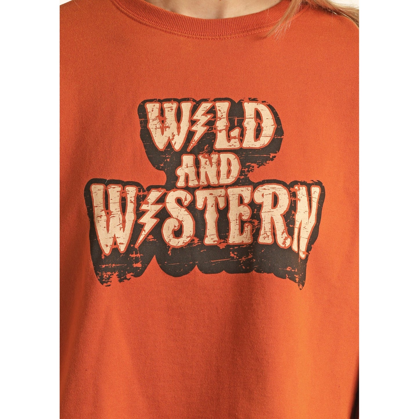 Rock & Roll Women's Cropped Graphic Pullover - Rust