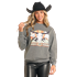 Rock & Roll  Women's Long Sleeve Longhorn Oversized Sweatshirt - Charcoal