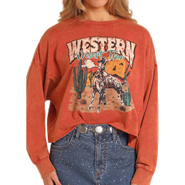 Rock & Roll Women's Long Sleeve  Graphic Pullover- Scarlet