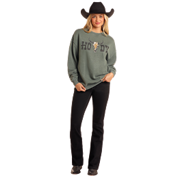 Rock & Roll Women's Long Sleeve Oversized Pullover with Studs-Teal