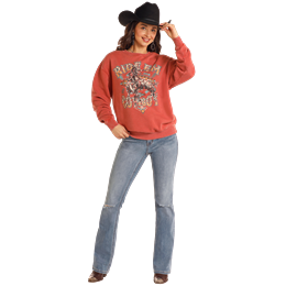 Rock & Roll Women's Long Sleeve Oversized Pullover with Studs- Scarlet