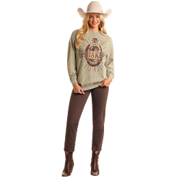 Rock & Roll Women's Graphic Oversized Pullover- Jade