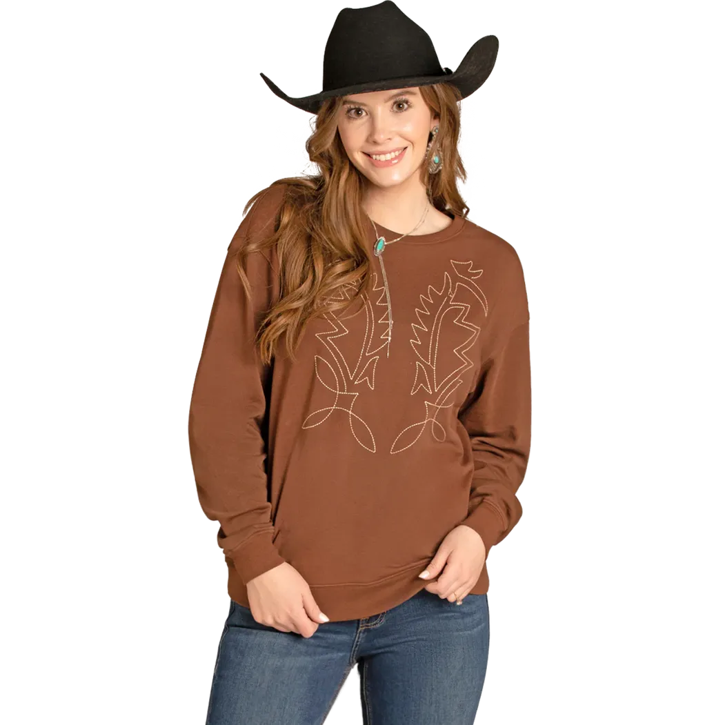 Rock &  Roll Women's Boot Stitch Pullover Long Sleeve Sweatshirt - Multiple Colours