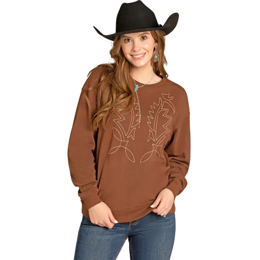 Rock &  Roll Women's Boot Stitch Pullover Long Sleeve Sweatshirt - Multiple Colours