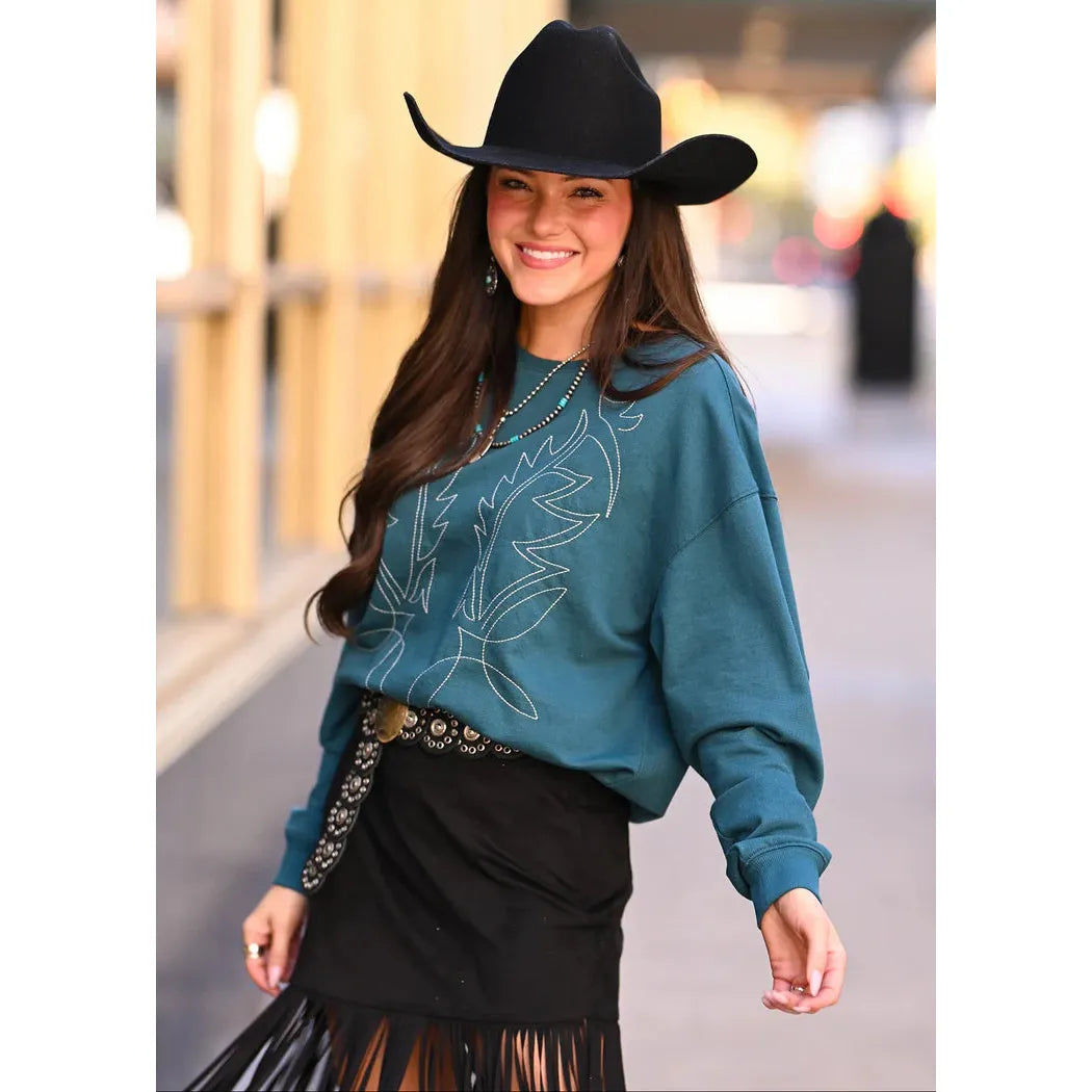 Rock &  Roll Women's Boot Stitch Pullover Long Sleeve Sweatshirt - Multiple Colours