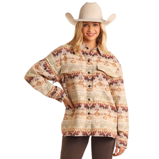 Rock & Roll Women's Aztec Shacket - Eggshell