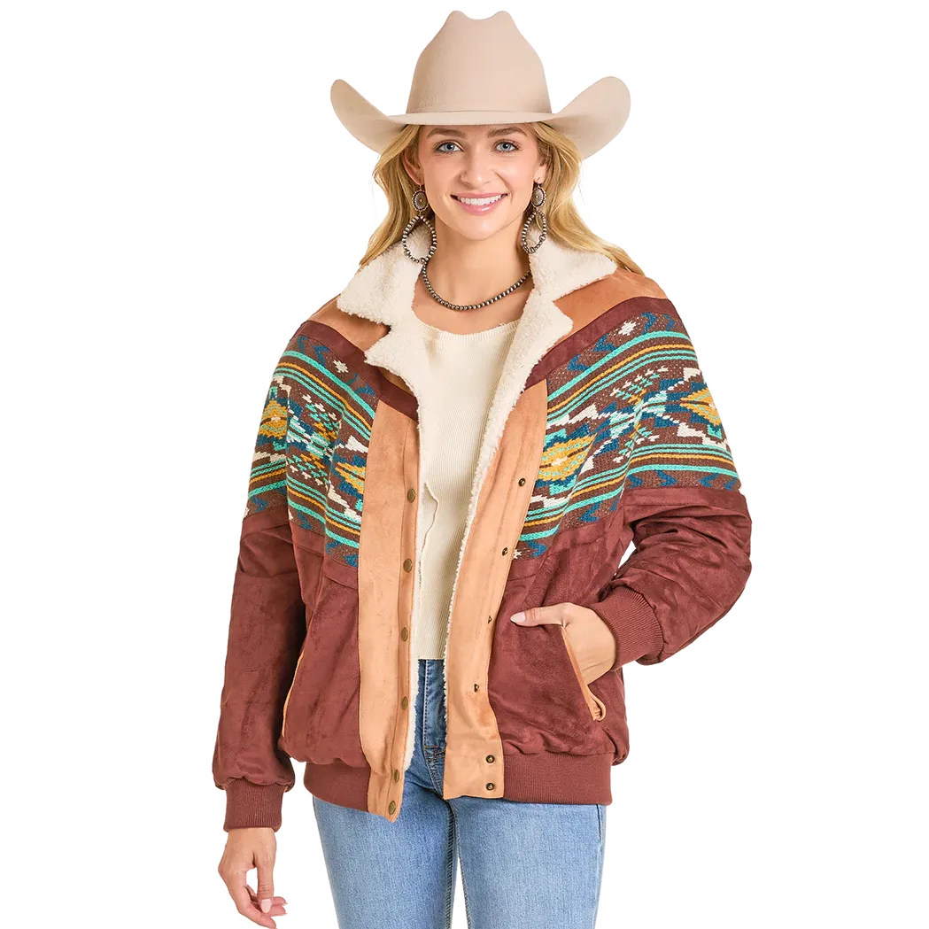 Rock & Roll Women's Oversized Microsuede Bomber Jacket - Brown