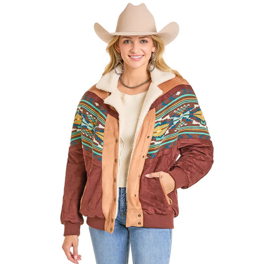 Rock & Roll Women's Oversized Microsuede Bomber Jacket - Brown