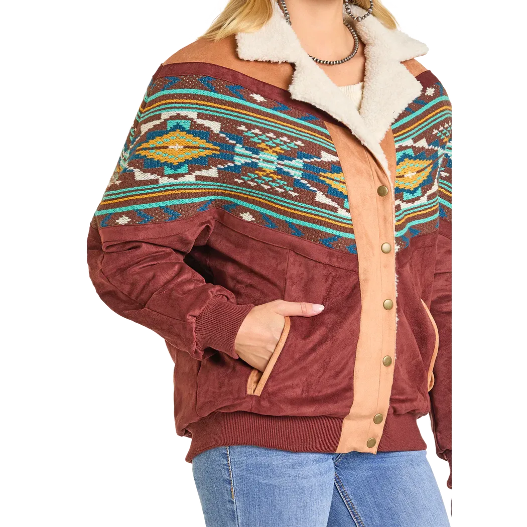 Rock & Roll Women's Oversized Microsuede Bomber Jacket - Brown