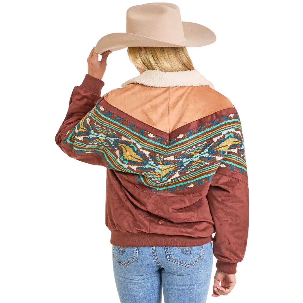 Rock & Roll Women's Oversized Microsuede Bomber Jacket - Brown