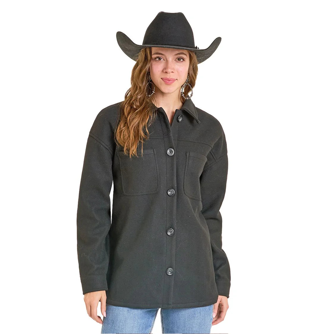 Rock & Roll Women's Aztec Knitted Western Shacket - Black