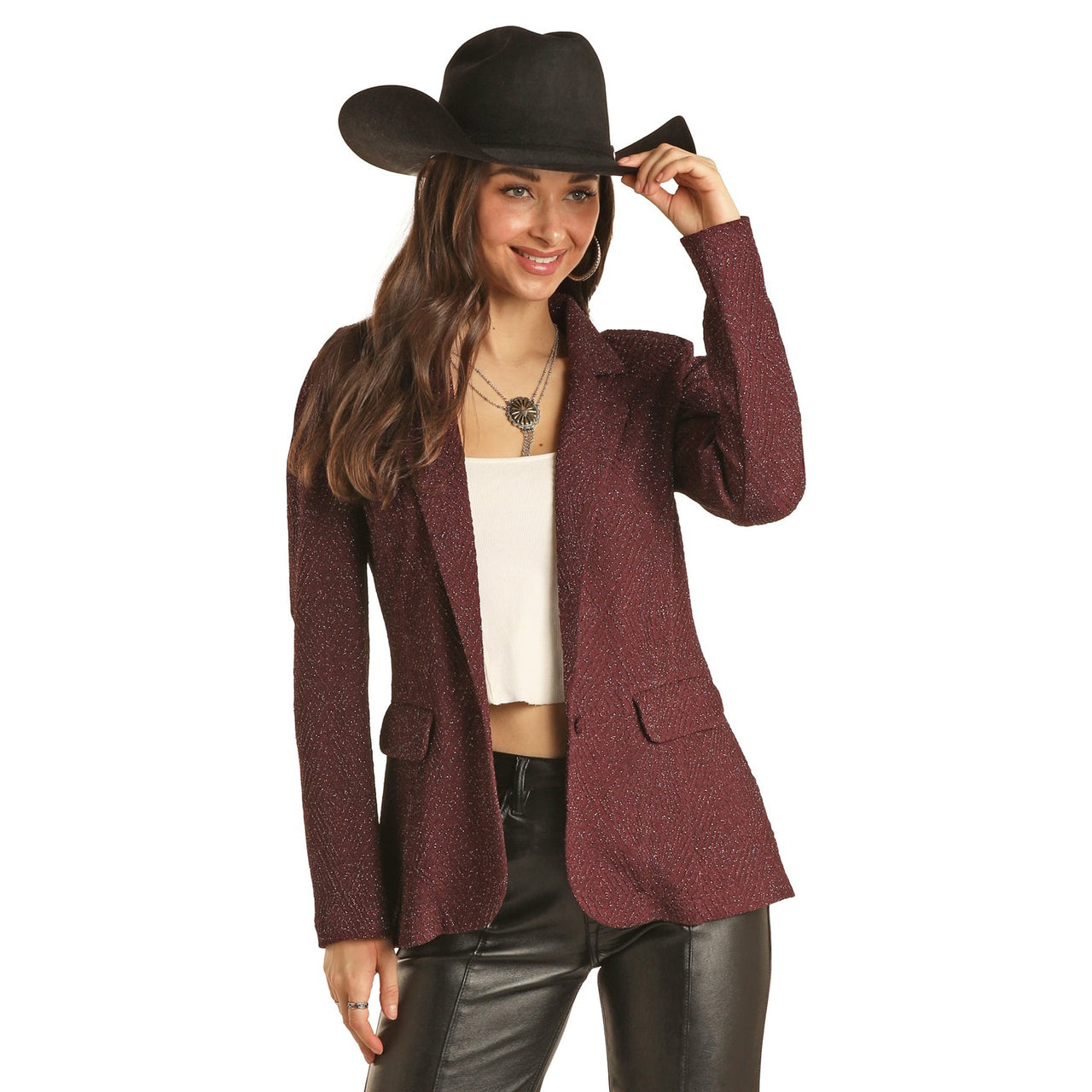 Rock & Roll Women's Shimmer Blazer - Burgundy