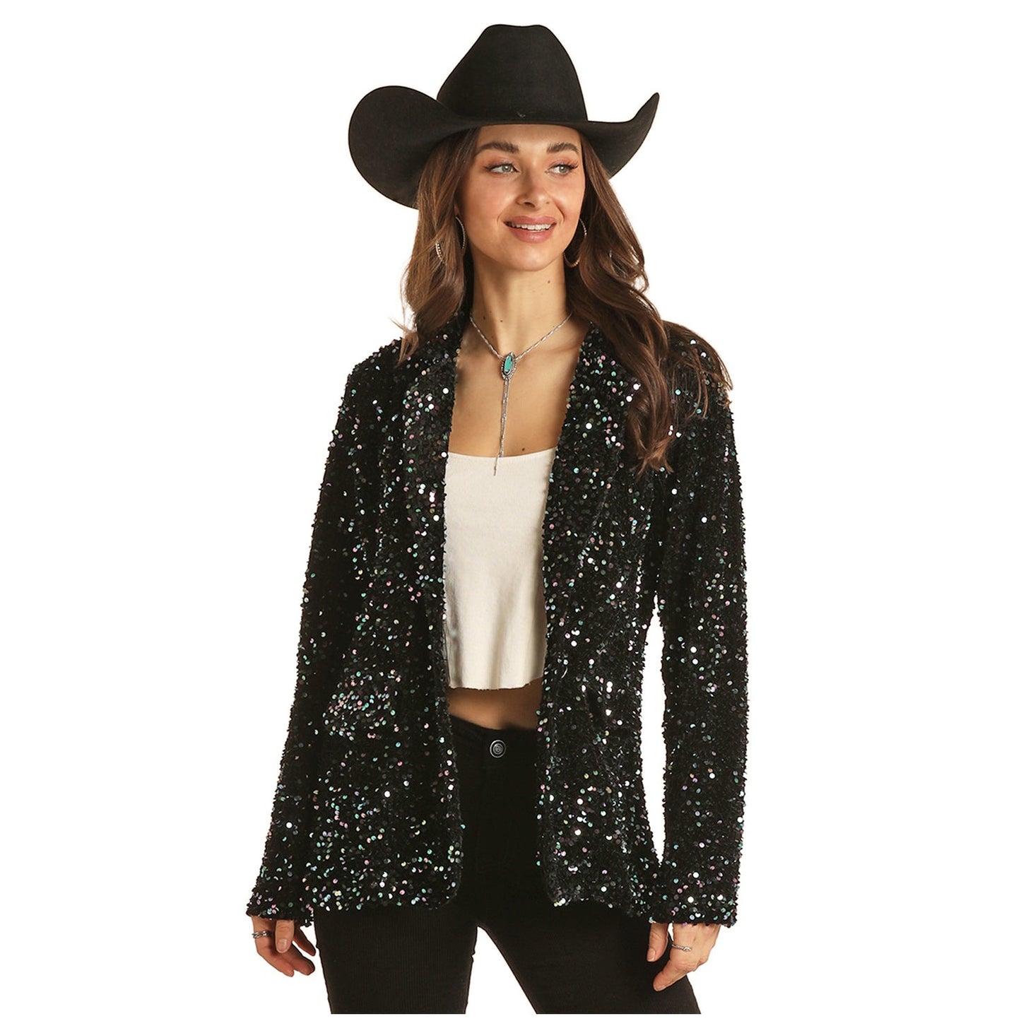 Rock & Roll Women's Sequin Velvet Blazer - Black