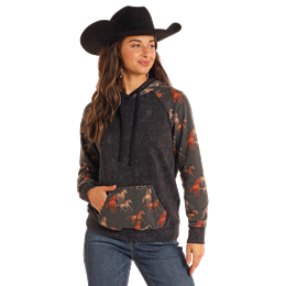 Rock & Roll Women's Long Sleeve Contrast Sleeve Hoodie - Black