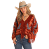 Rock & Roll Women's Long Sleeve Aztec Cardigan Sweater- Rust