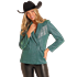 Rock & Roll Women's Iridescent Blazer with Fringe- Peacock