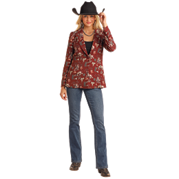 Rock & Roll Women's Long Sleeve Retro Conversational Blazer-Brown