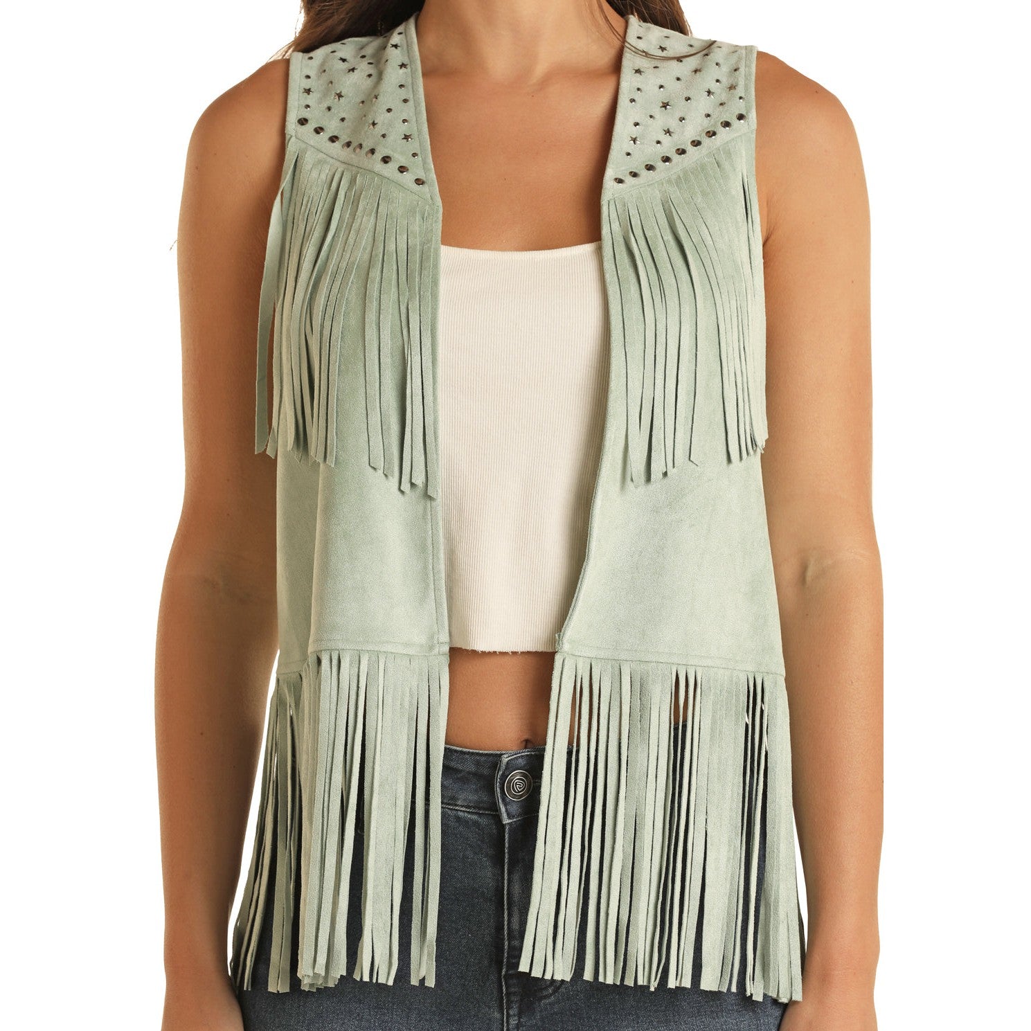 Rock & Roll Women's Fringe Vest w/Studded Yoke - Jade