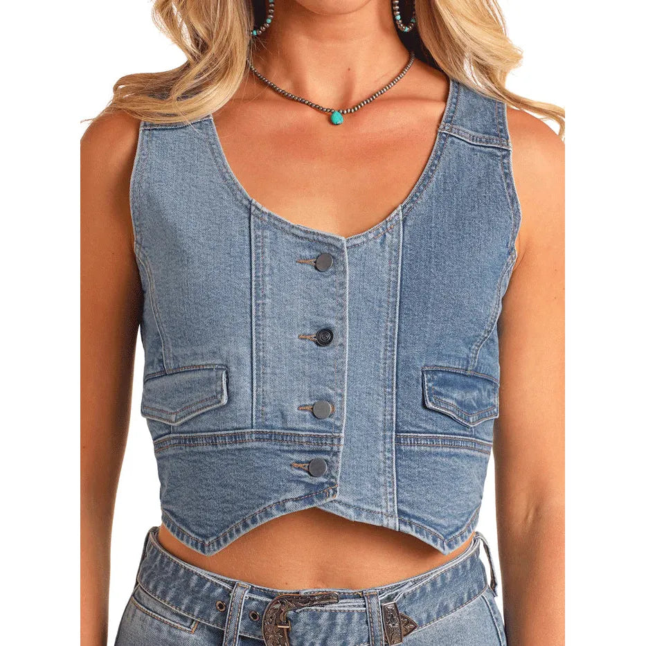 Rock & Roll Women's Two Tone Denim Vest-Medium Vintage